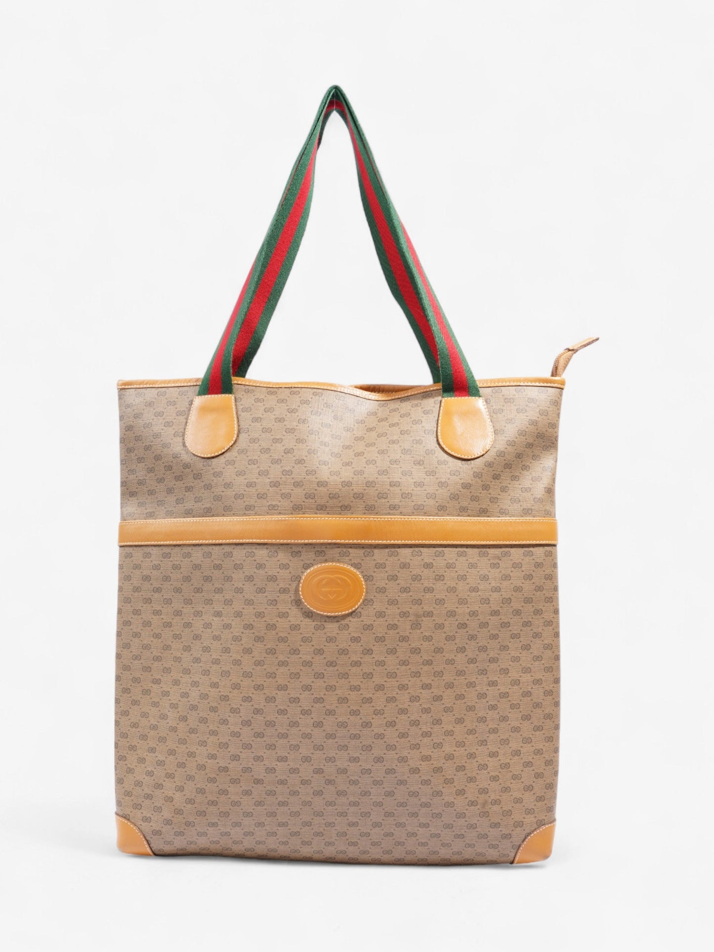 Gucci Vintage Supreme Tote Light Brown / Green And Red Web Coated Canvas
