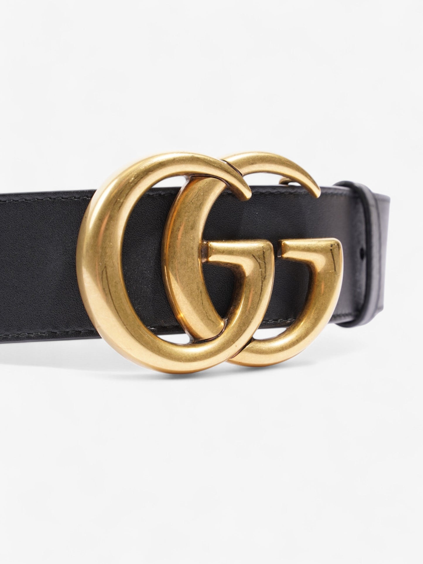 Gucci GG Marmont Wide Belt Blackk / Gold Leather 75cm / 30"