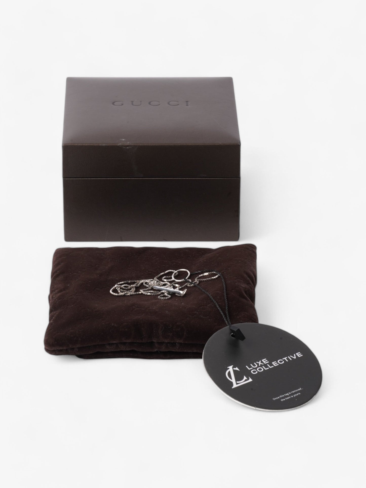 Gucci Logo Drop Necklace White Gold White Gold