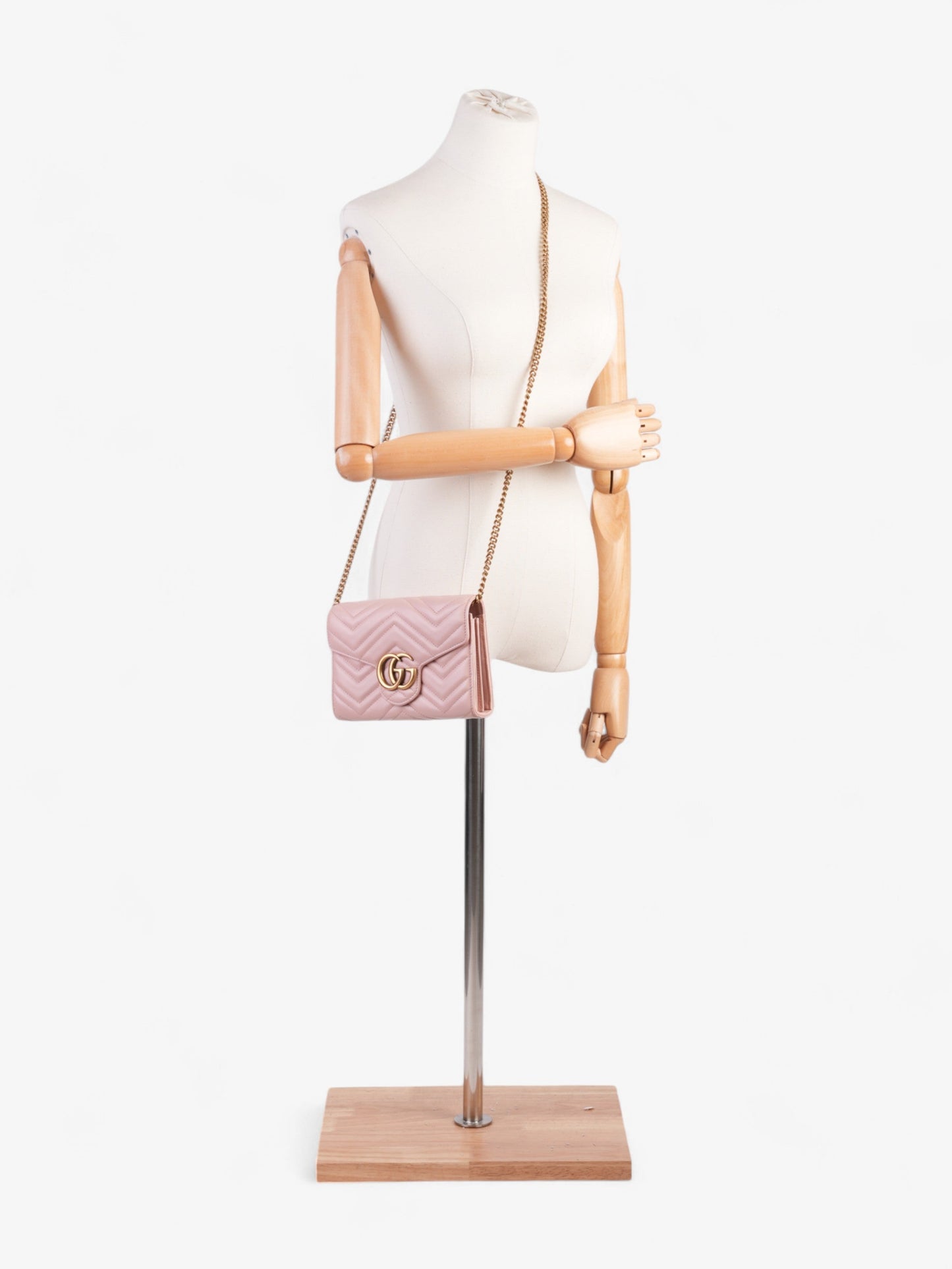 Gucci GG Marmont Chain Wallet Pink Matelasse Leather Mini