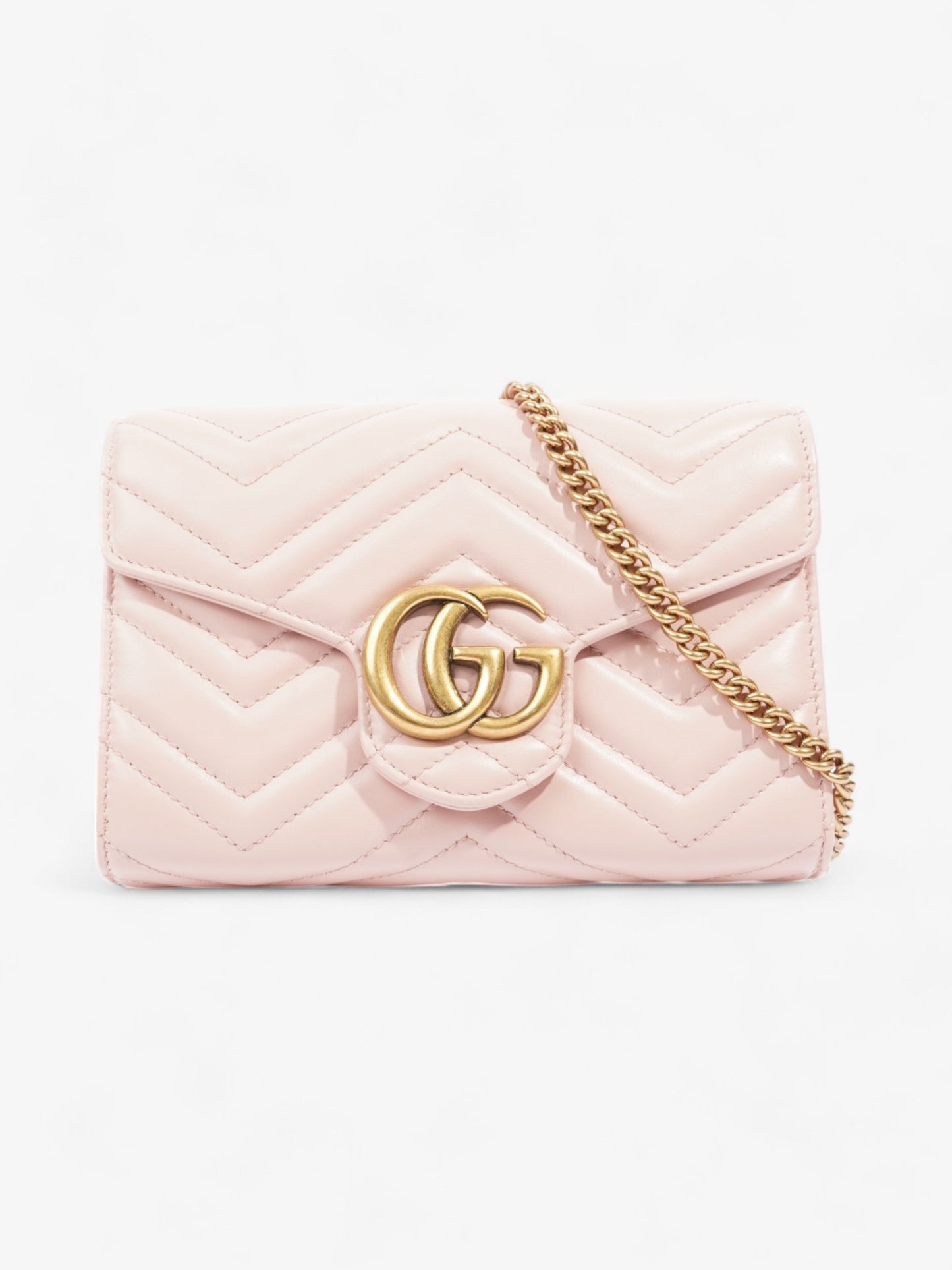 Gucci GG Marmont Chain Wallet Pink Matelasse Leather Mini