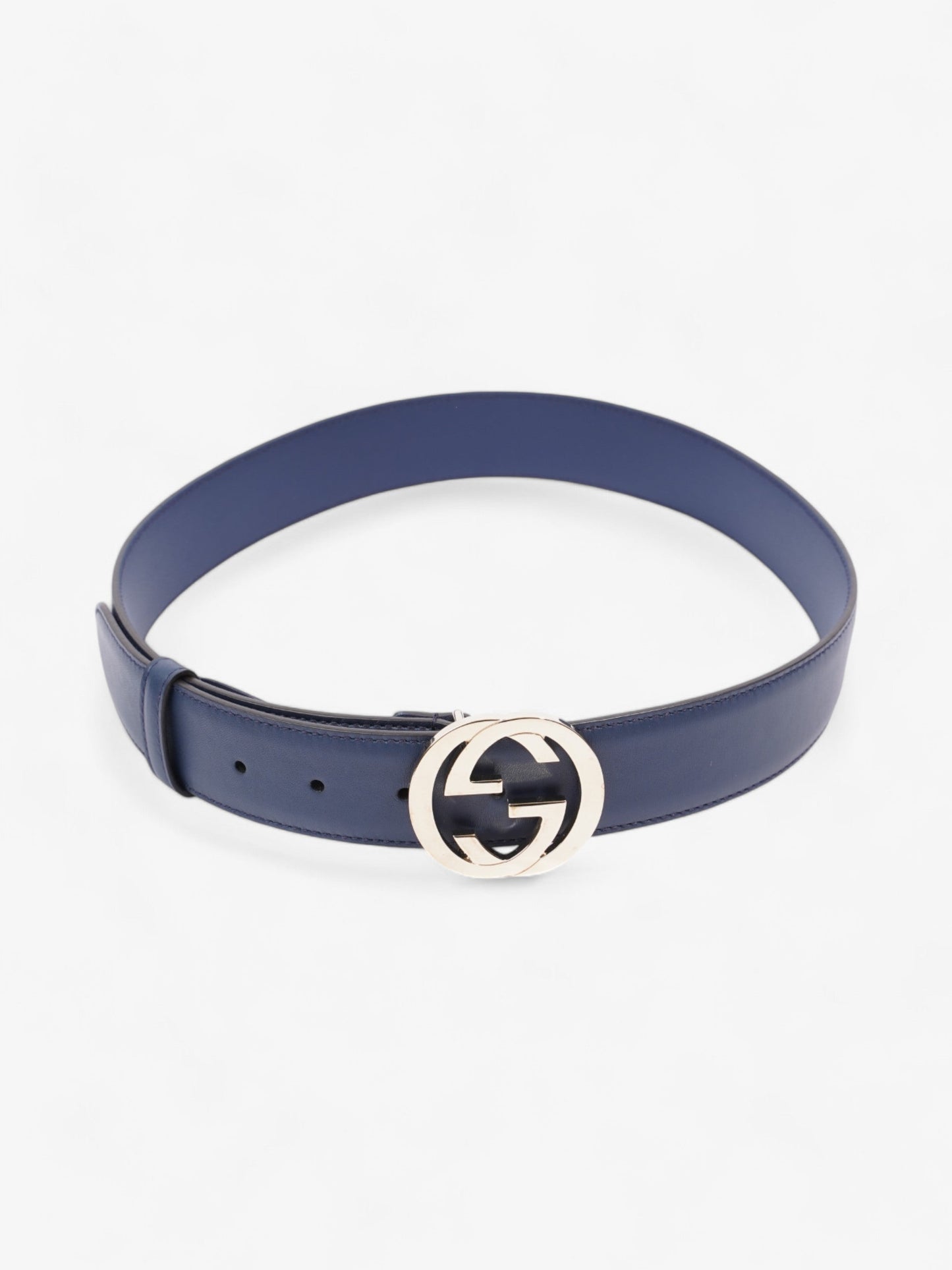 Gucci Interlocking G Belt Navy Blue / Gold Leather 80cm / 32"