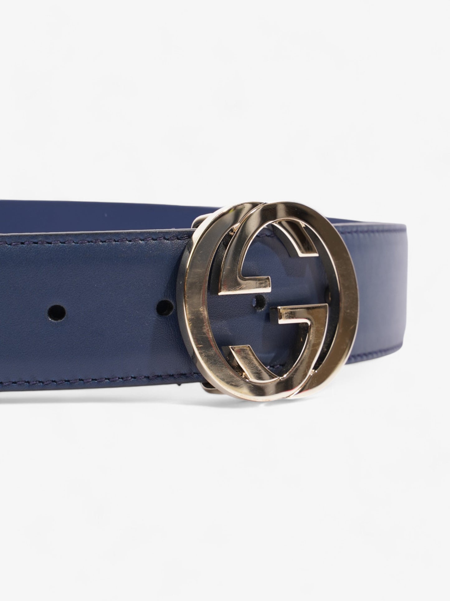 Gucci Interlocking G Belt Navy Blue / Gold Leather 80cm / 32"