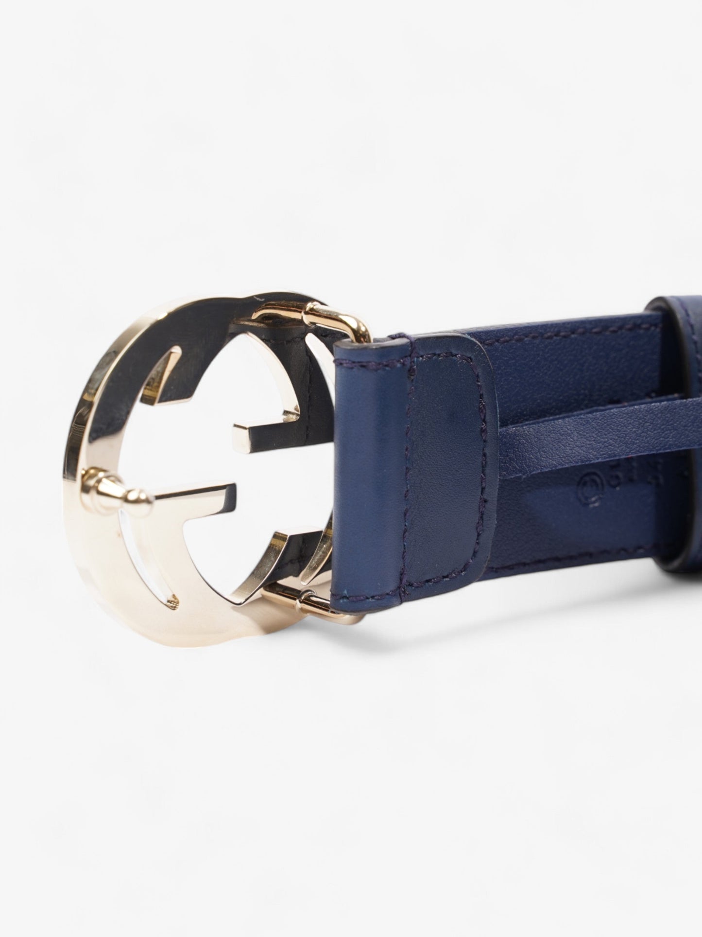 Gucci Interlocking G Belt Navy Blue / Gold Leather 80cm / 32"