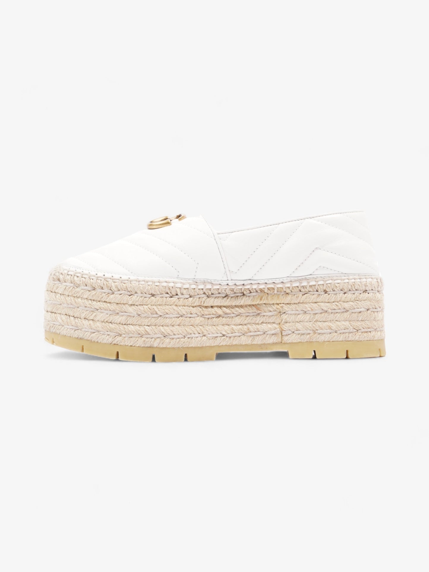 Gucci GG Marmont Platform Espadrille White / Gold Nappa Leather EU 36.5 UK 3.5