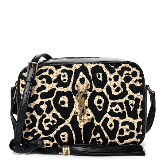 SAINT LAURENT LOU ANIMAL PRINT RAFFIA YSL MEDIUM CAMERA BAG