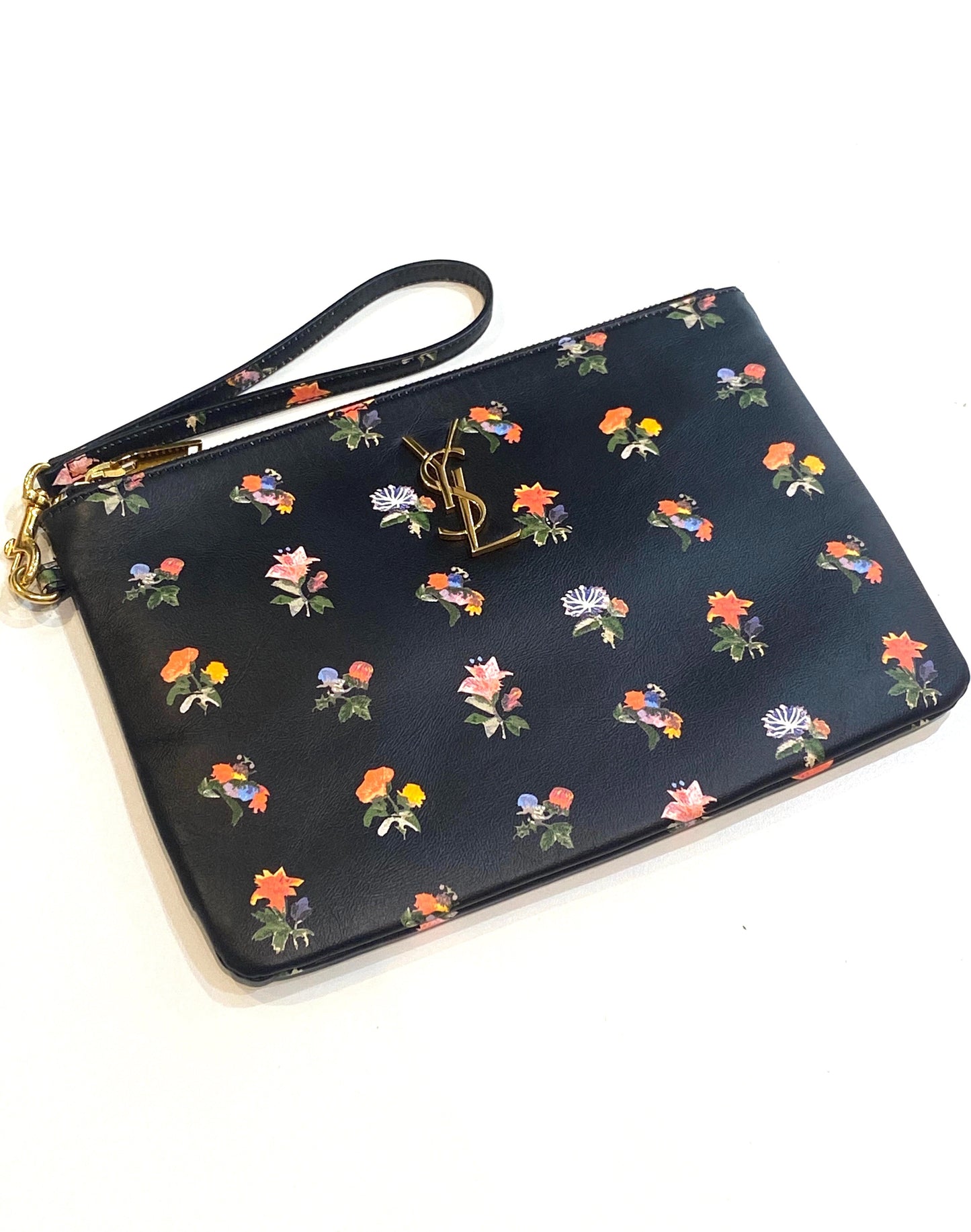 YVES SAINT LAURENT MONOGRAM PRAIRIE FLOWER WRISTLET CLUTCH