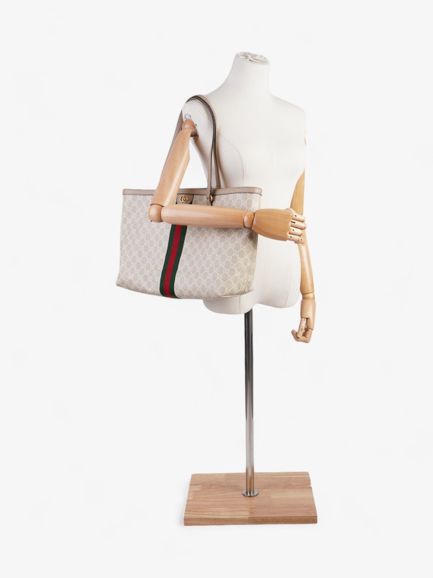 Gucci Ophidia Tote Bag Beige / White / Green Canvas Medium