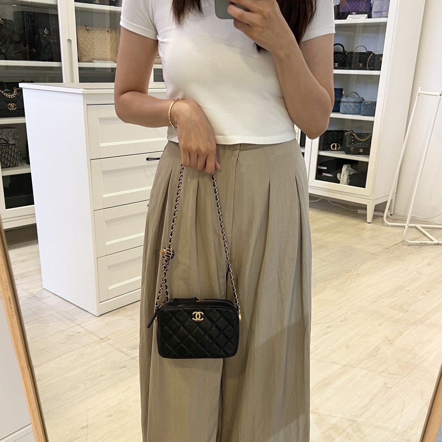 Chanel 22S Pearl Crush Camera Bag in Black Lambskin AGHW