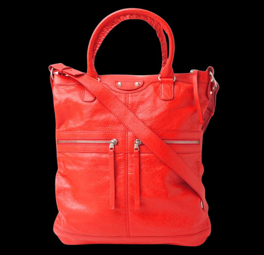 Red Leather Balenciaga Tote