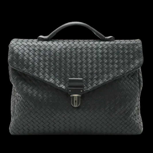 Black Leather Bottega Veneta Briefcase