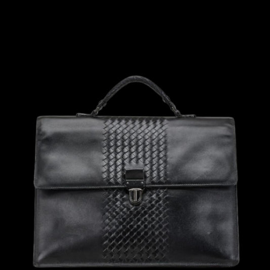 Black Leather Bottega Veneta Briefcase