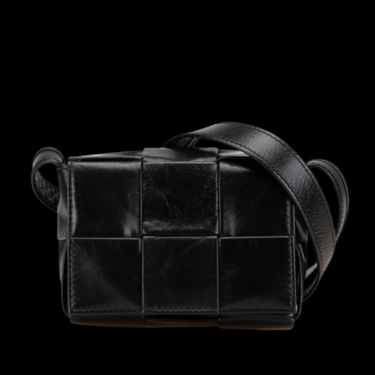 Black Leather Bottega Veneta Cassette Bag