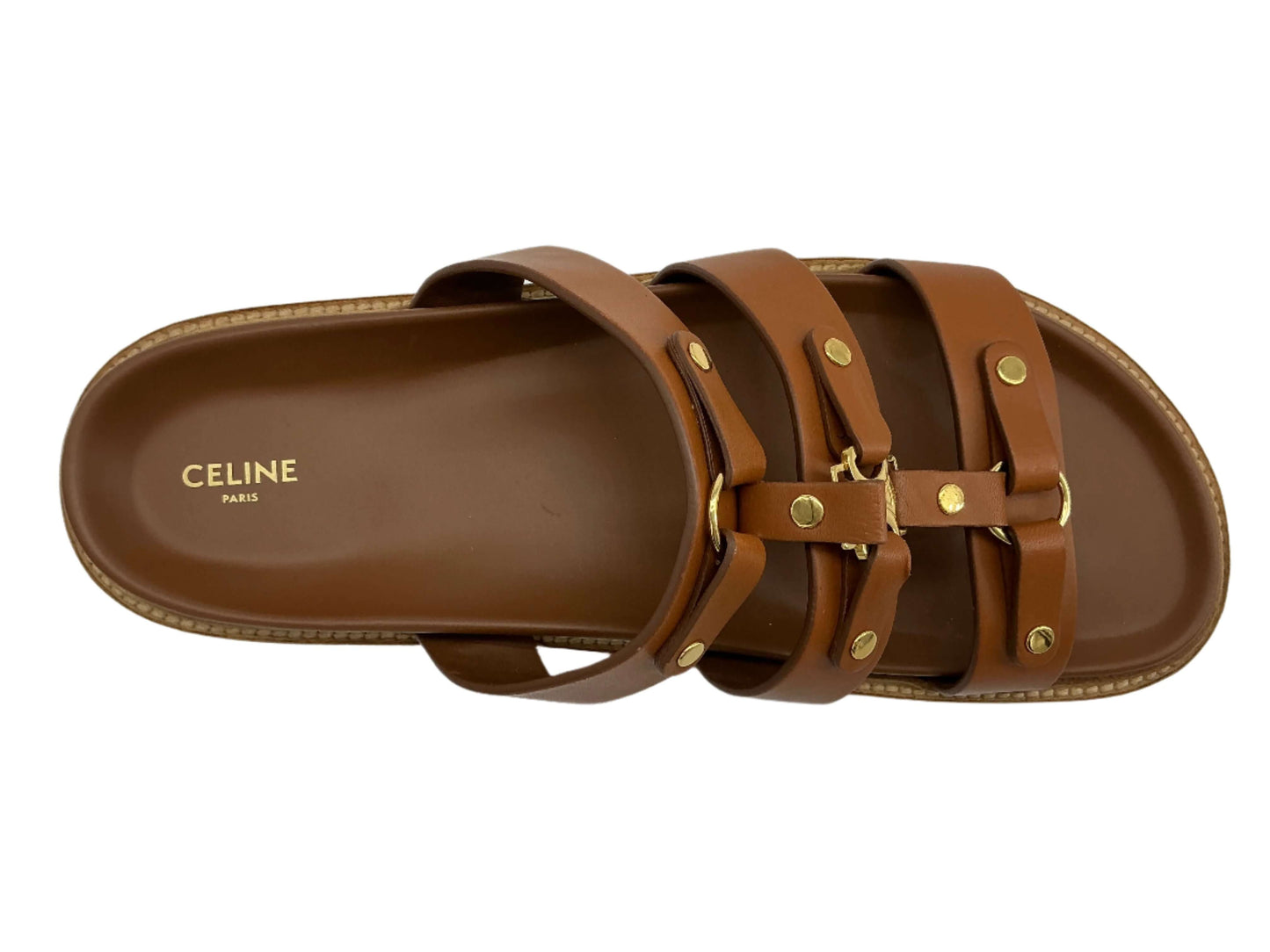 Celine Tippi Slide Sandals in Vegetal-Tanned Calfskin