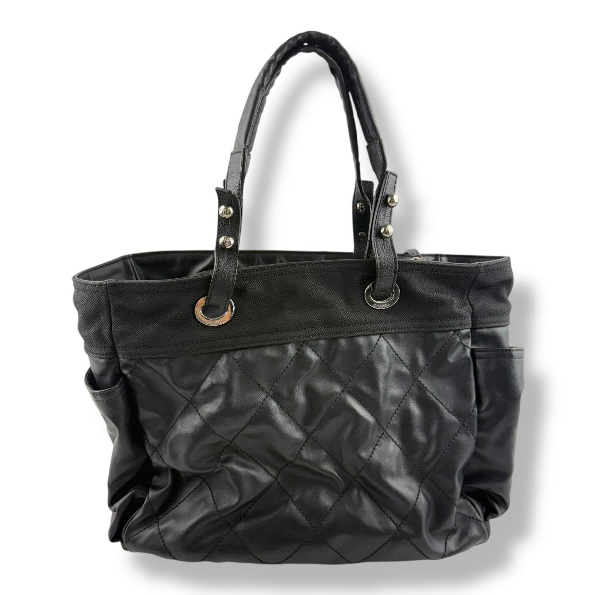 Chanel Black Leather CC Paris Biarritz Tote Handbag