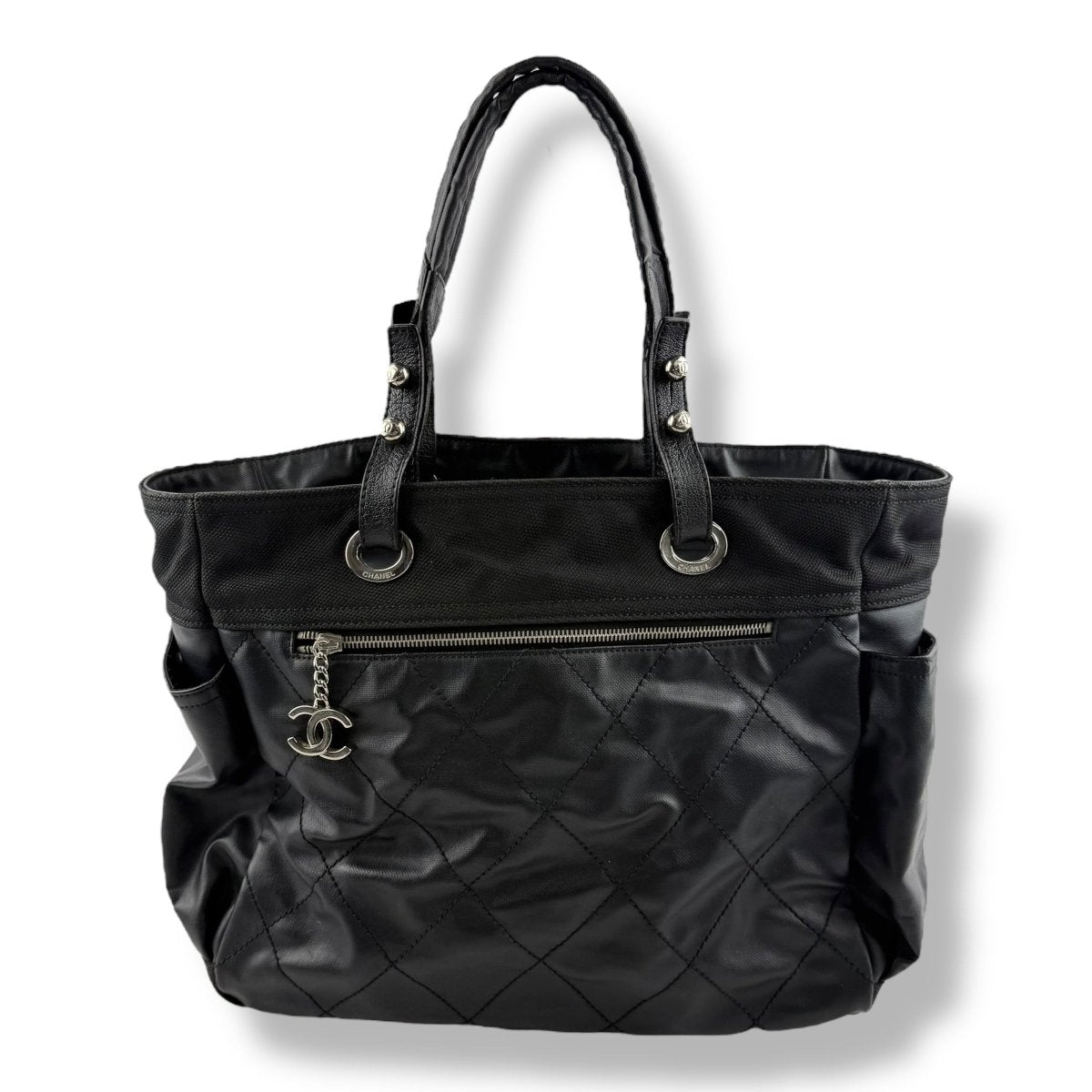 Chanel Black Leather CC Paris Biarritz Tote Handbag