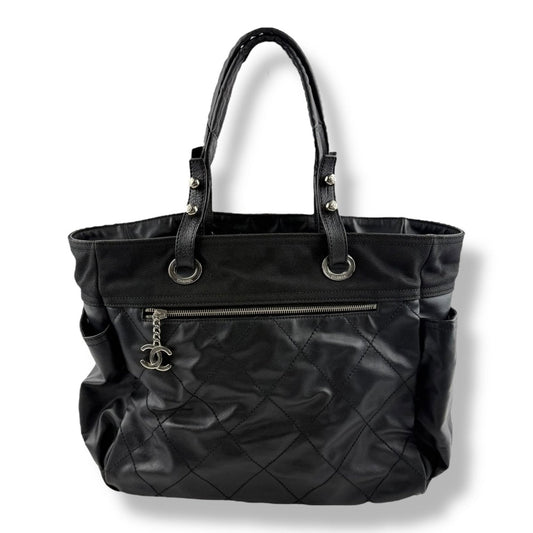 Chanel Black Leather CC Paris Biarritz Tote Handbag