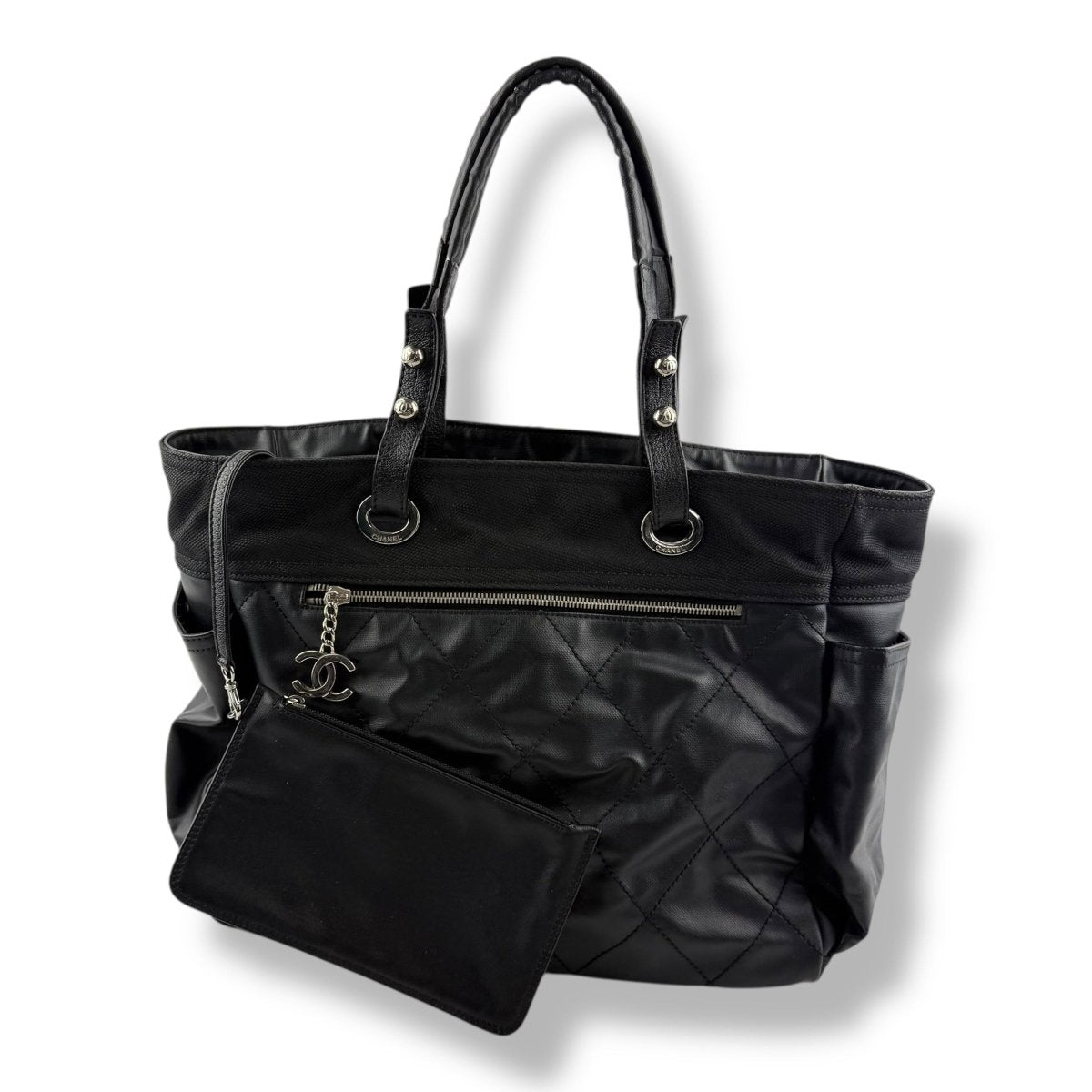 Chanel Black Leather CC Paris Biarritz Tote Handbag