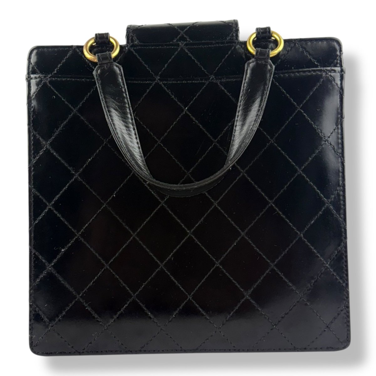 Chanel Patent Leather Black Black Turn Lock Tote Handbag