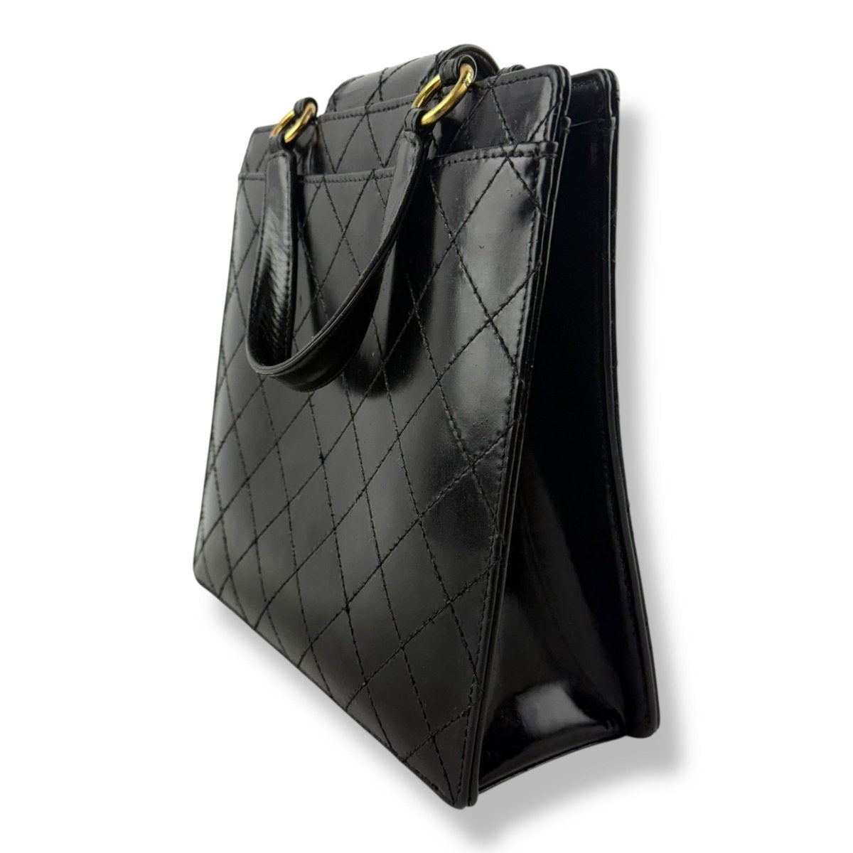 Chanel Patent Leather Black Black Turn Lock Tote Handbag