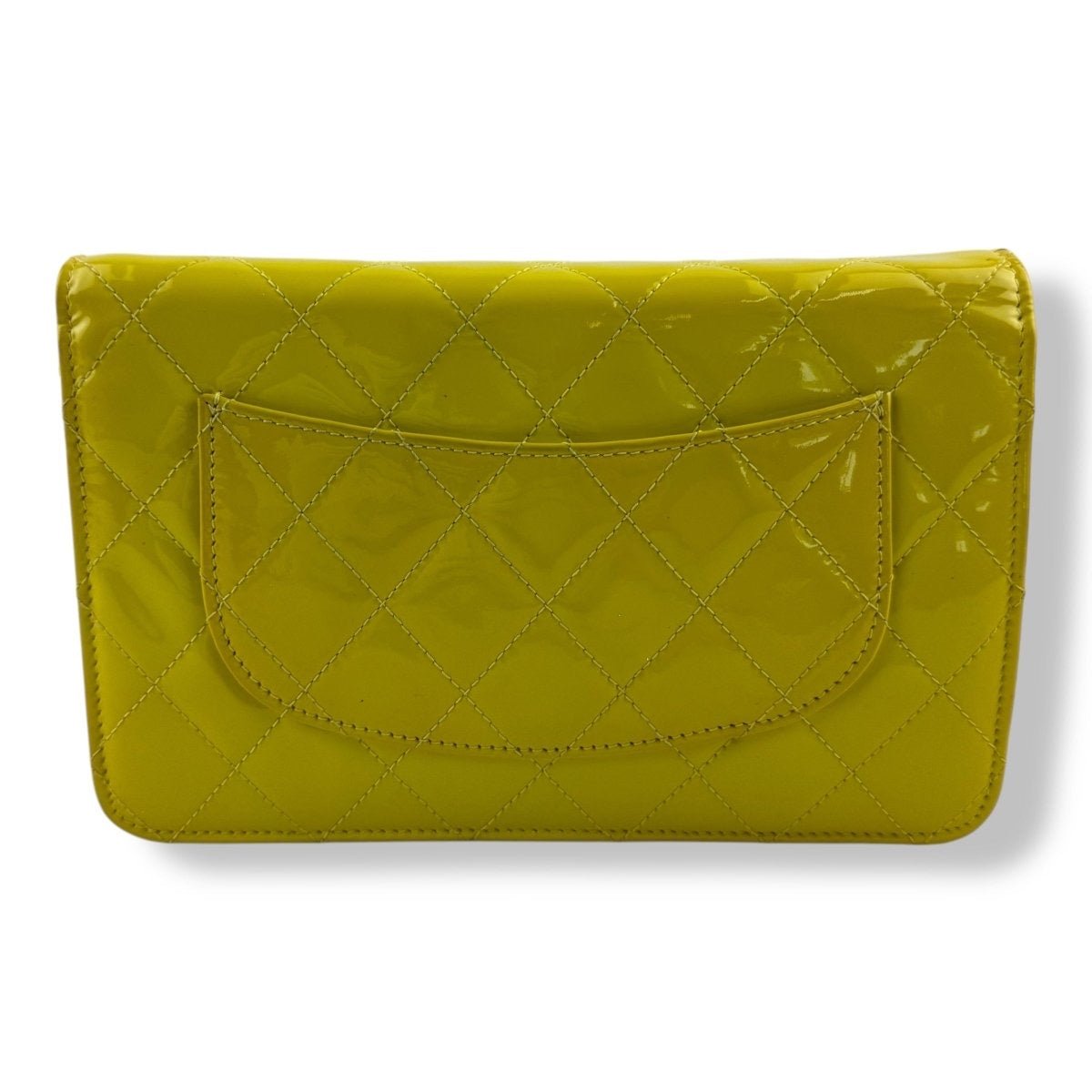 CHANEL Patent Quilted Wallet On Chain WOC Yellow Handbag