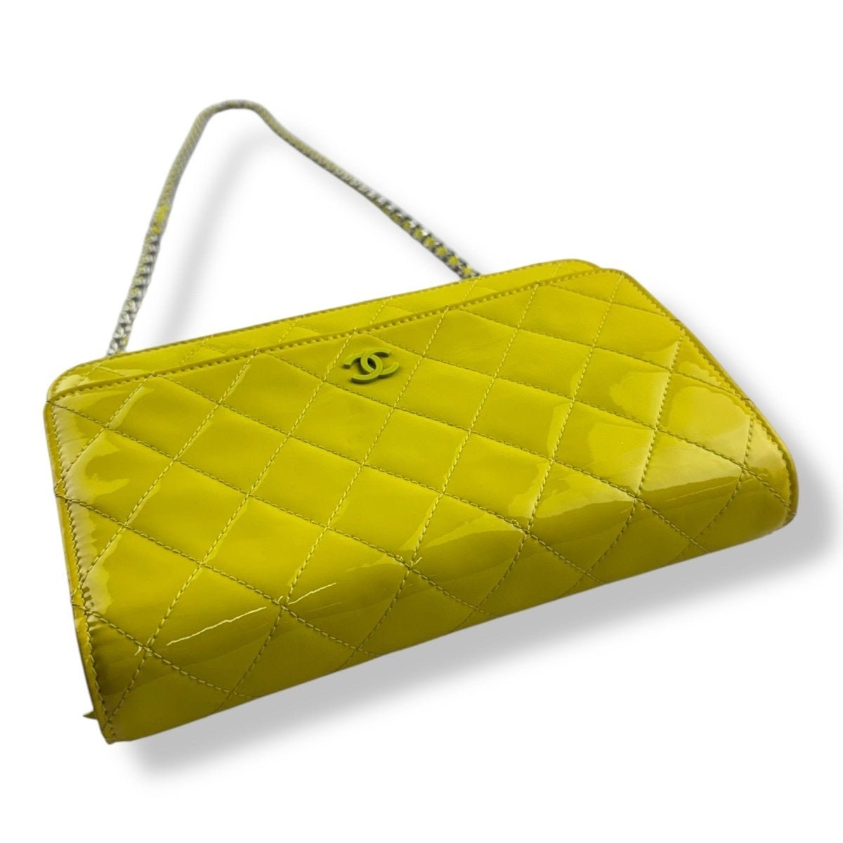 CHANEL Patent Quilted Wallet On Chain WOC Yellow Handbag
