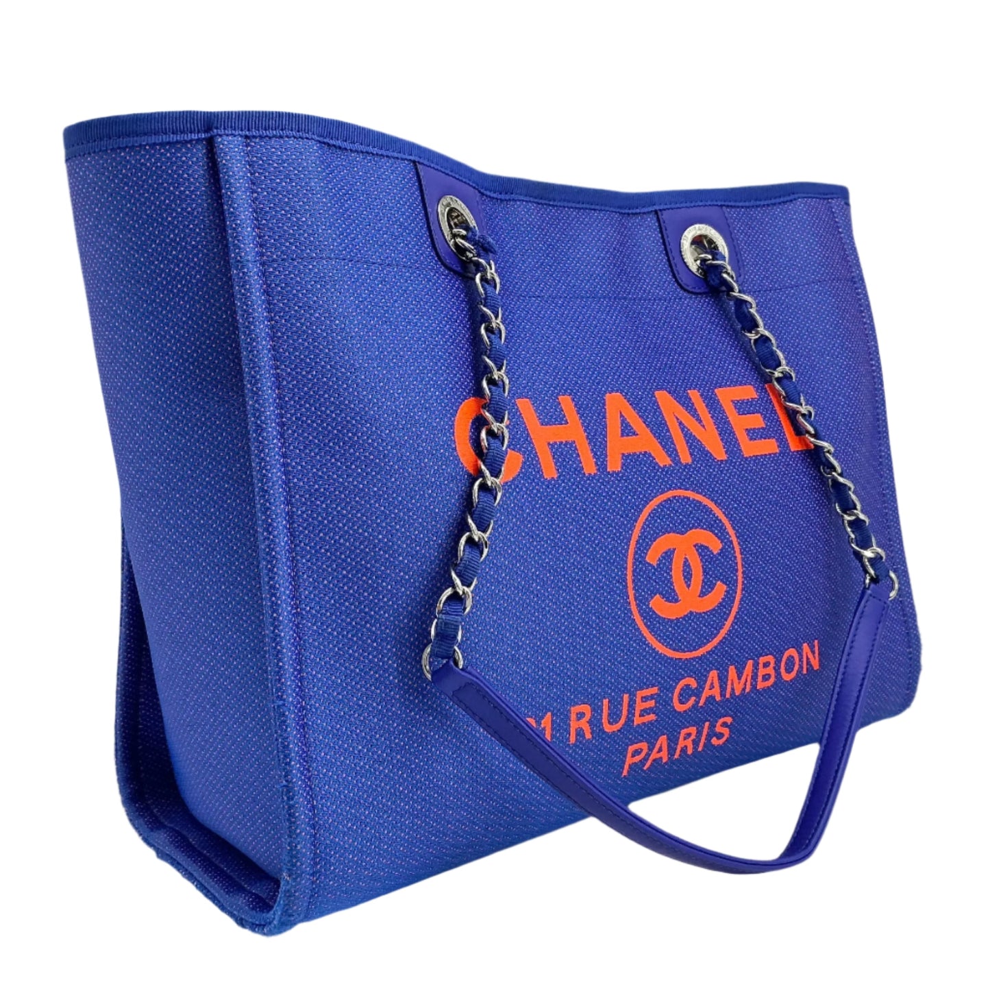 Chanel Mixed Fibers Small Deauville Tote – Blue & Orange Canvas