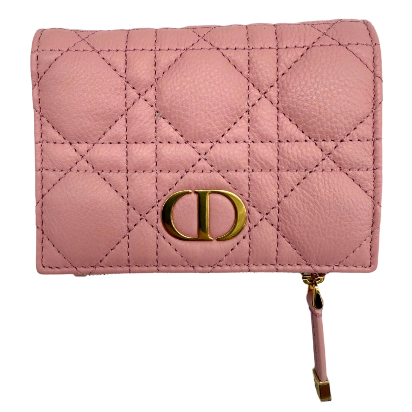 Christian Dior Cannage Caro Slim Wallet – Supple Calfskin Leather in Glycine Pink with Gold Hardware
