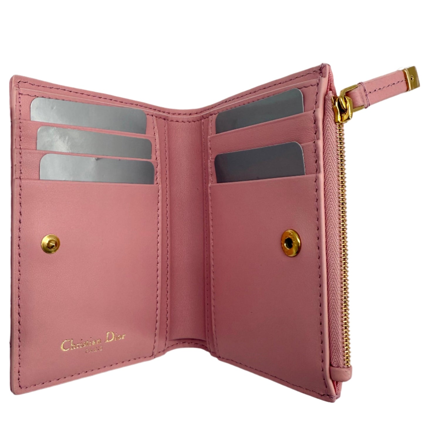 Christian Dior Cannage Caro Slim Wallet – Supple Calfskin Leather in Glycine Pink with Gold Hardware