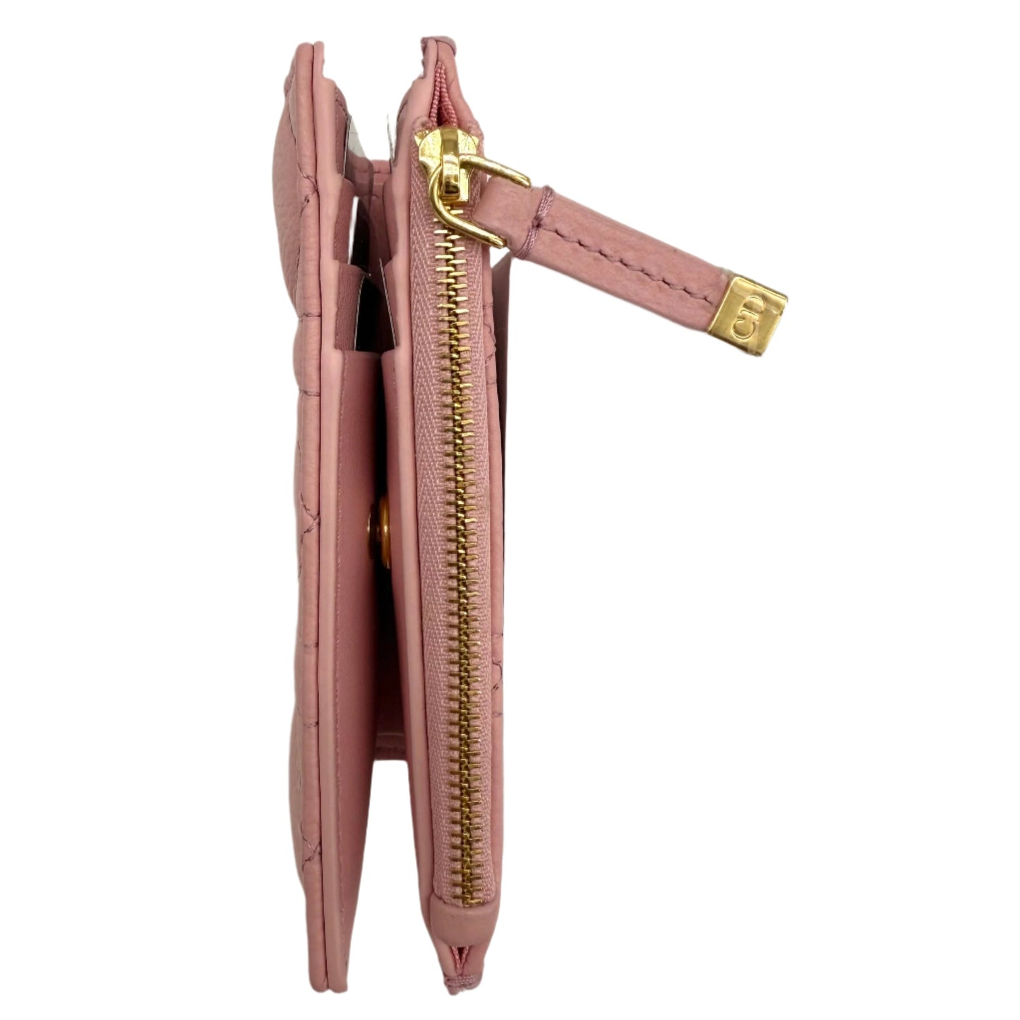 Christian Dior Cannage Caro Slim Wallet – Supple Calfskin Leather in Glycine Pink with Gold Hardware