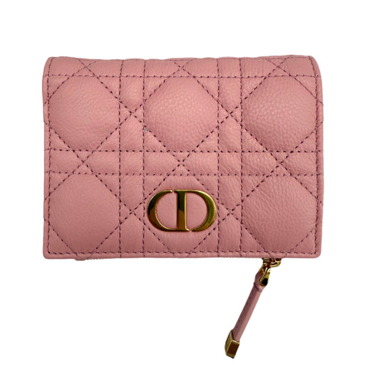 Christian Dior Cannage Caro Slim Wallet – Supple Calfskin Leather in Glycine Pink with Gold Hardware