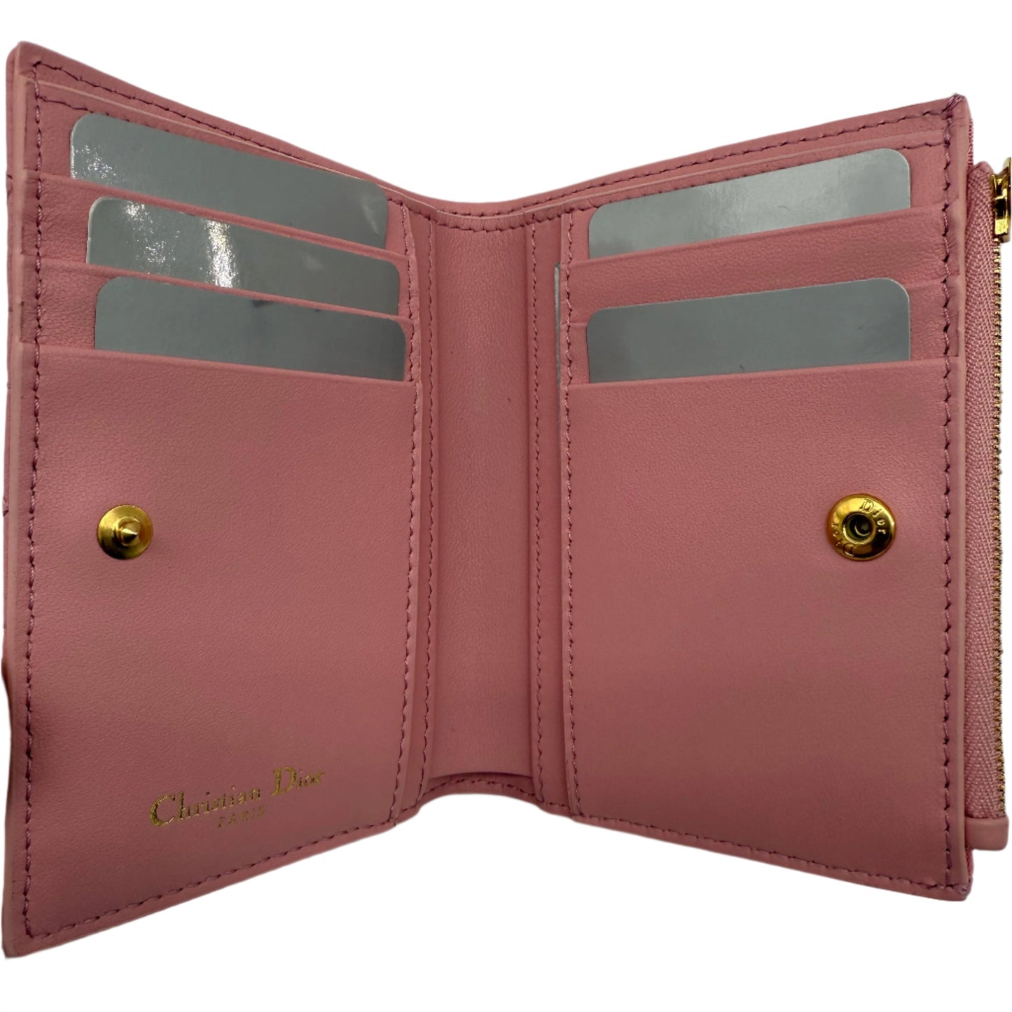 Christian Dior Cannage Caro Slim Wallet – Supple Calfskin Leather in Glycine Pink with Gold Hardware