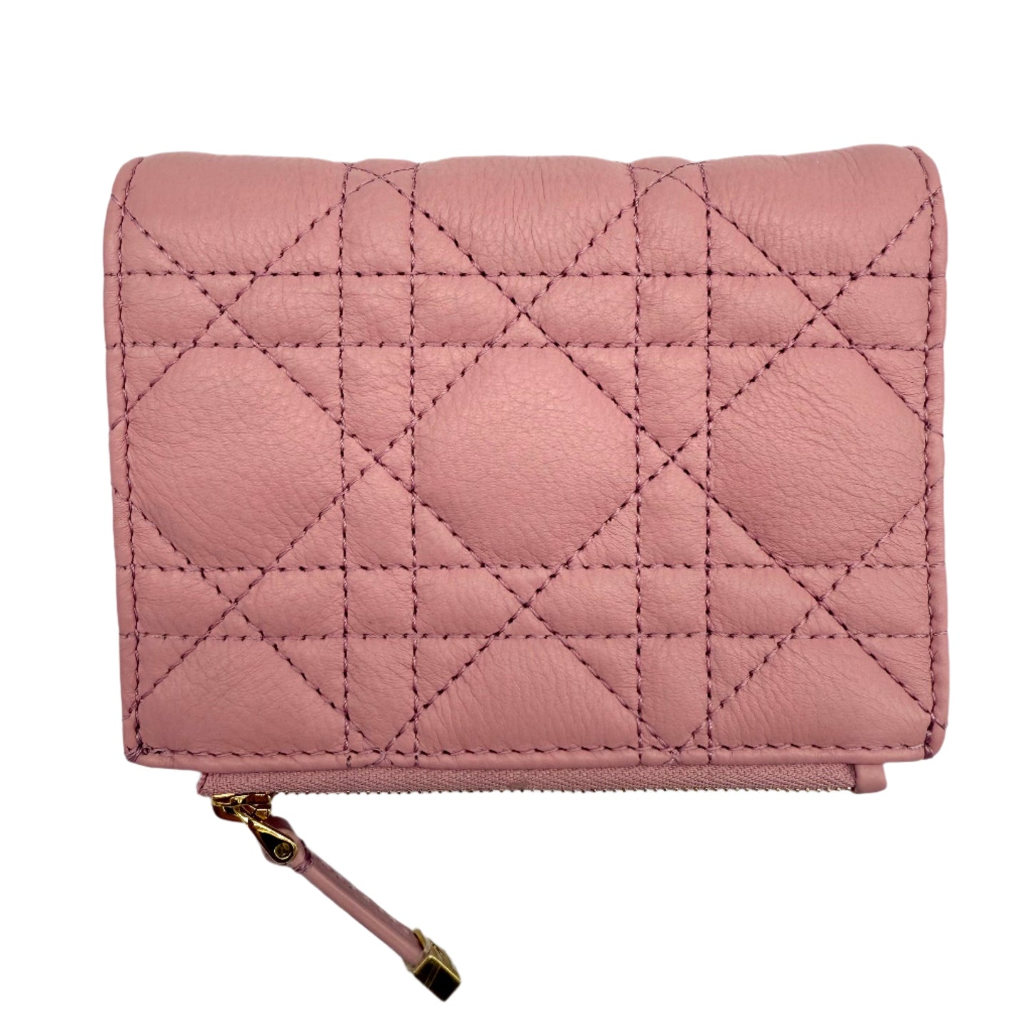 Christian Dior Cannage Caro Slim Wallet – Supple Calfskin Leather in Glycine Pink with Gold Hardware