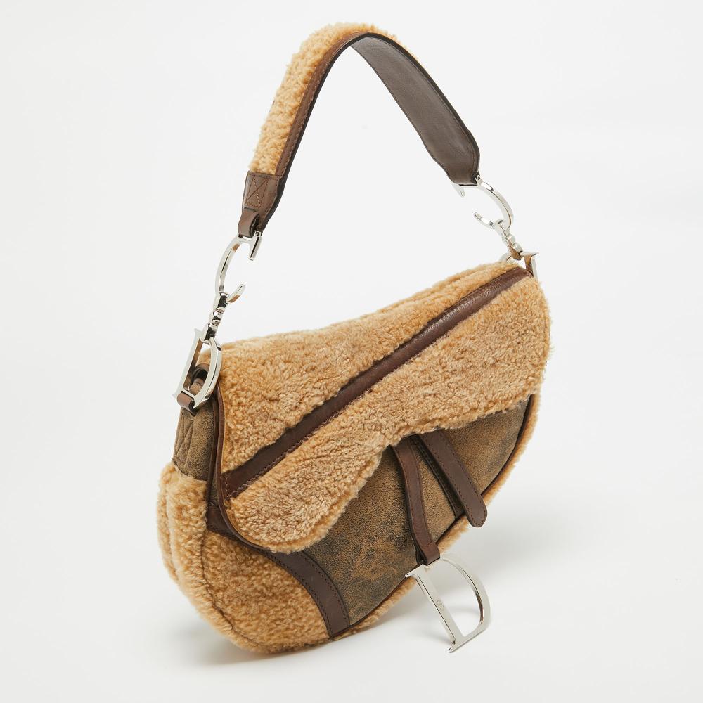 Beige Leather Dior Saddle Bag