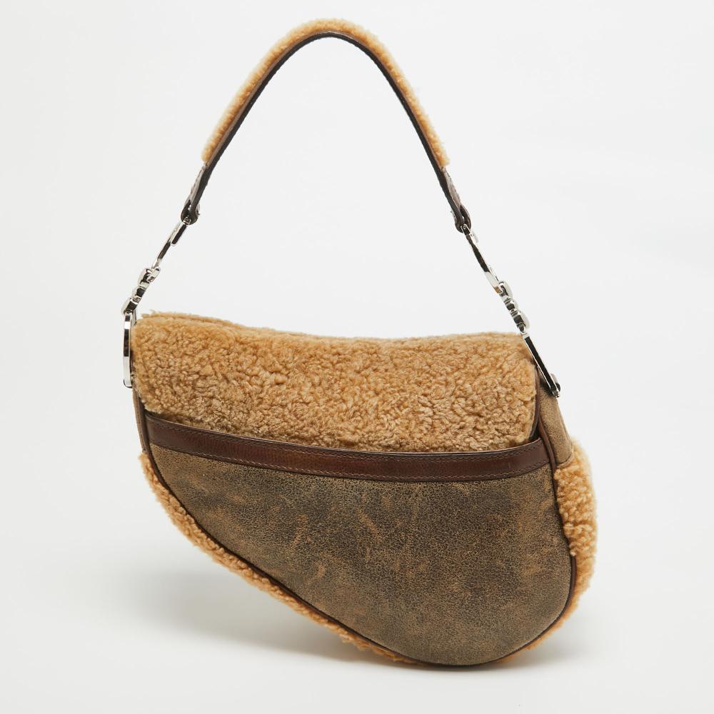 Beige Leather Dior Saddle Bag