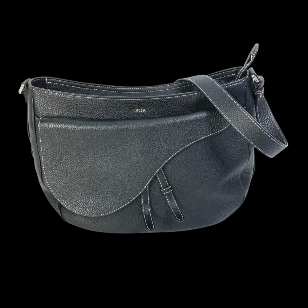Black Leather Dior Saddle Bag