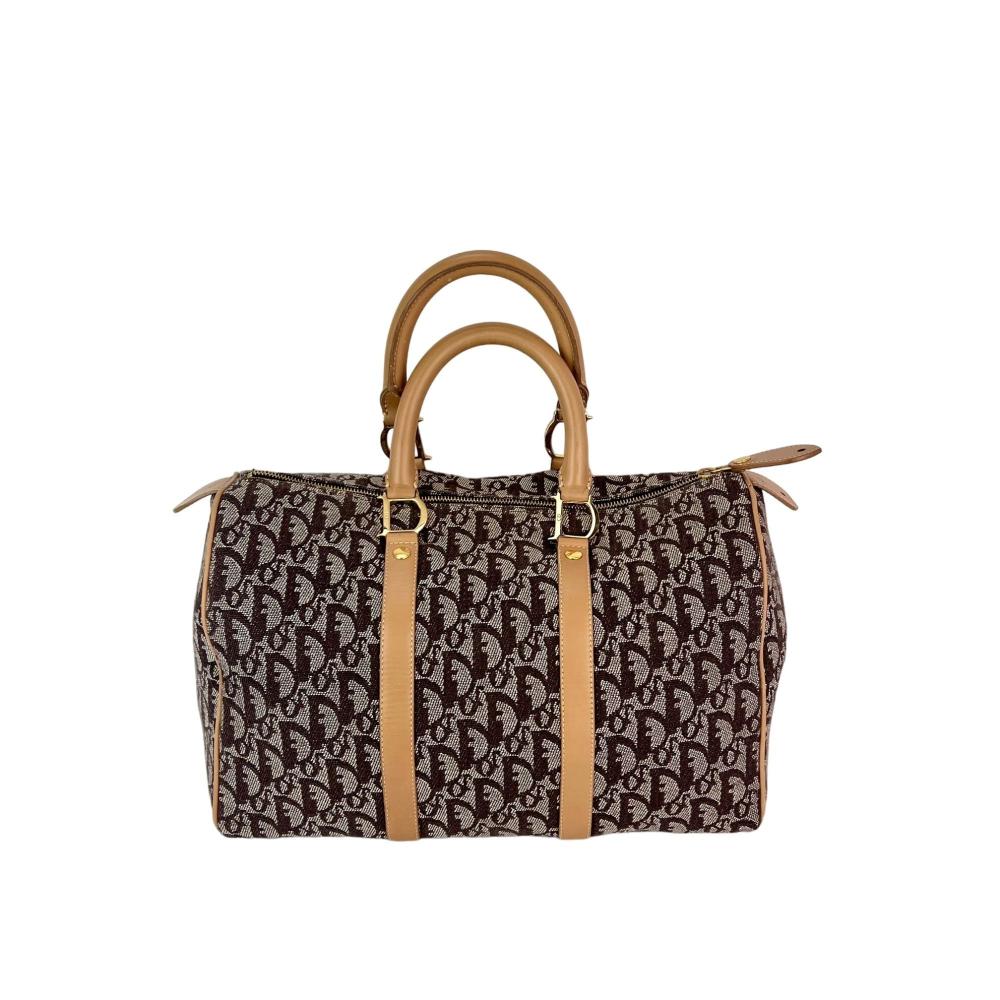 Brown Canvas Dior Boston Bag