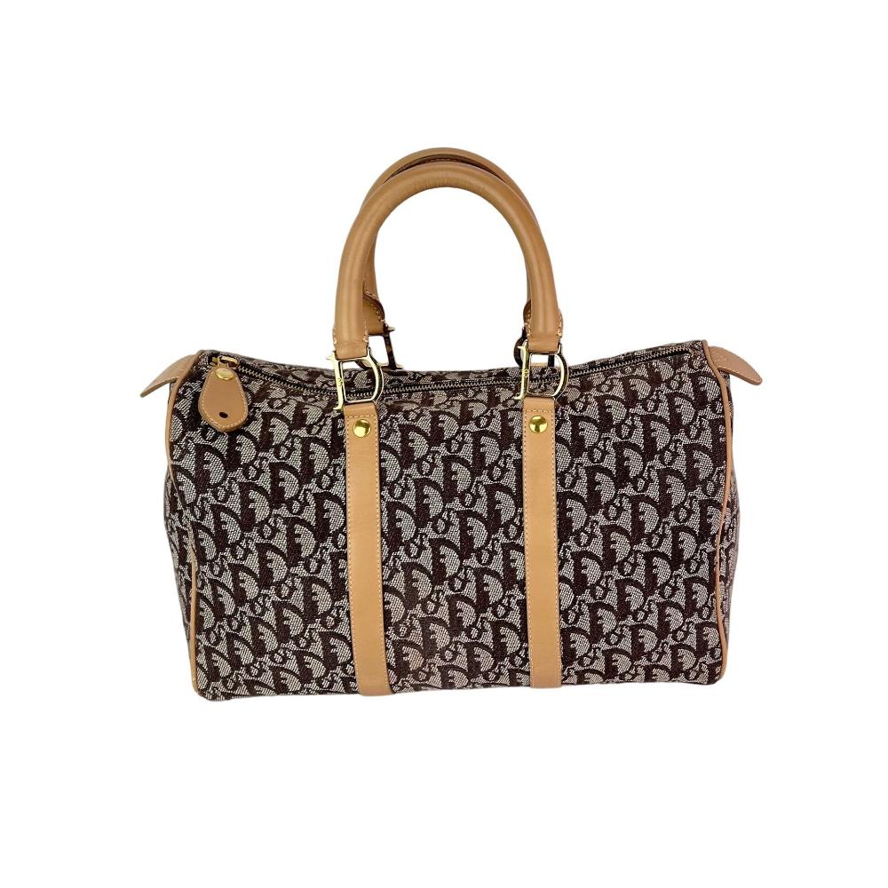 Brown Canvas Dior Boston Bag