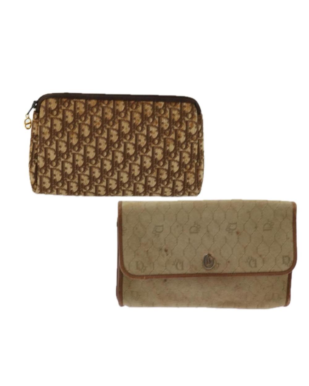 Brown Canvas Dior Cosmetic Pouch