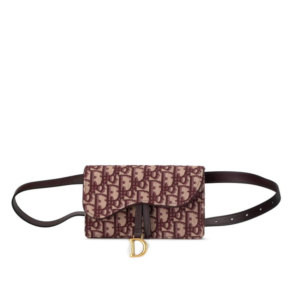 Brown Fabric Dior Saddle Bag