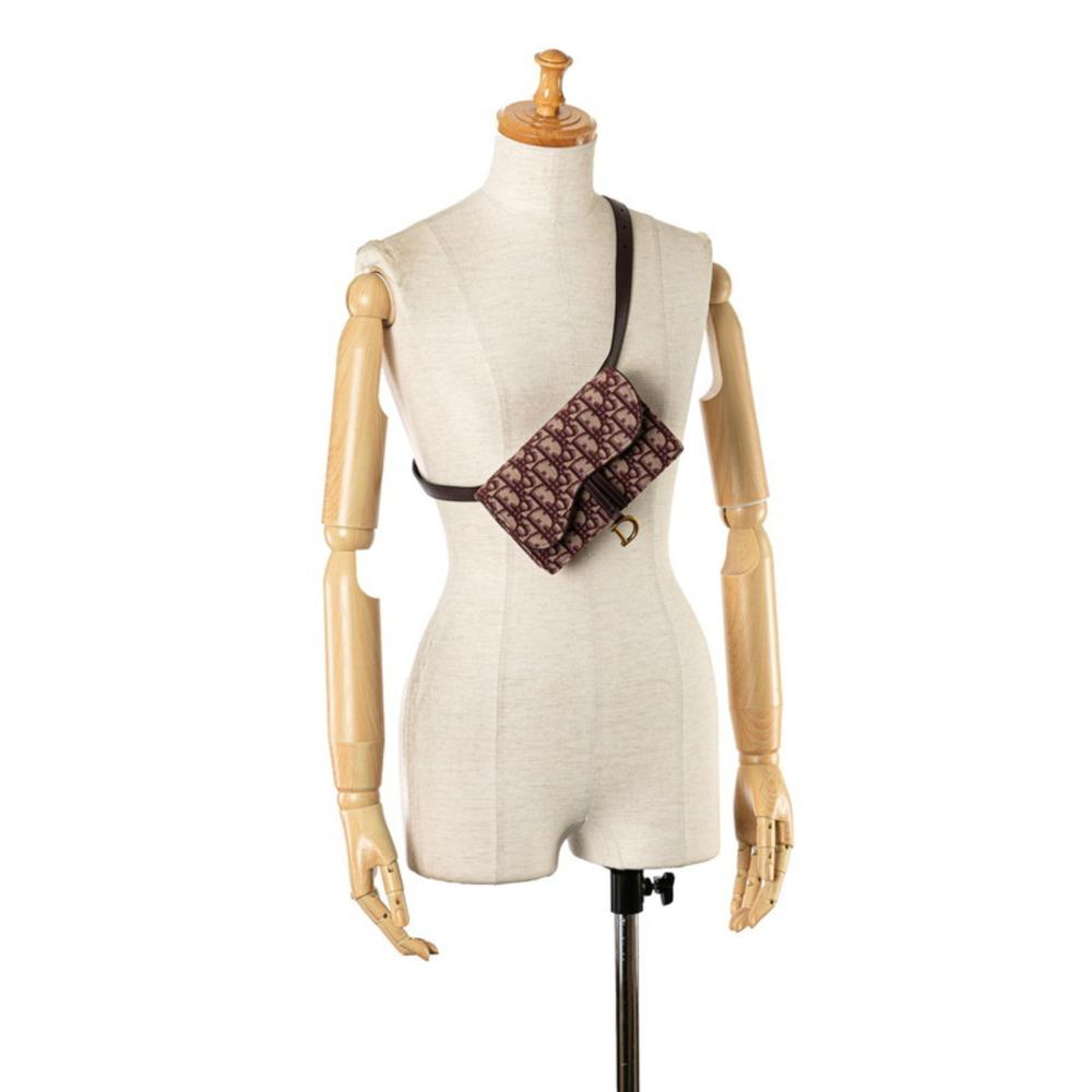 Brown Fabric Dior Saddle Bag
