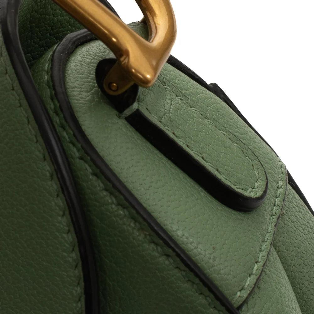 Green Leather Dior Saddle Bag