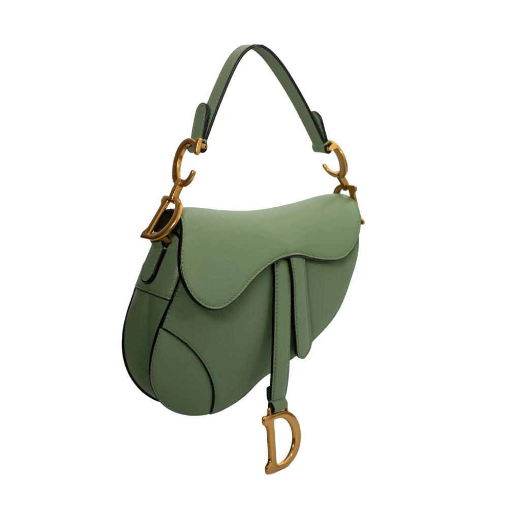 Green Leather Dior Saddle Bag