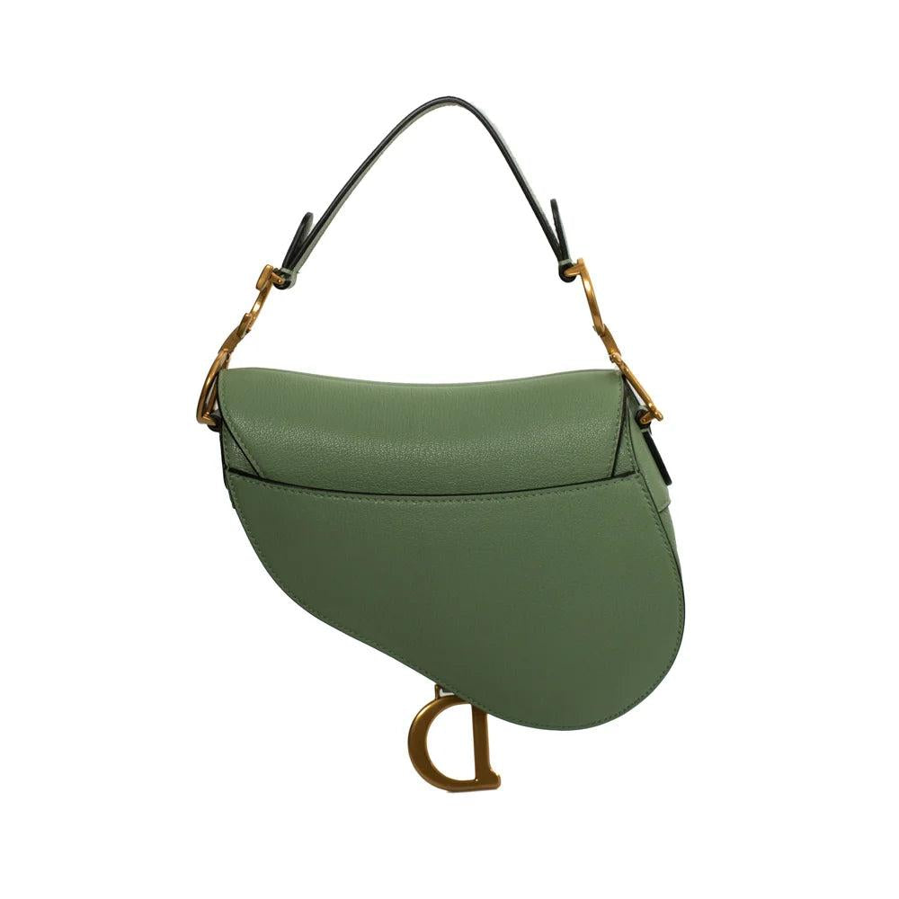 Green Leather Dior Saddle Bag