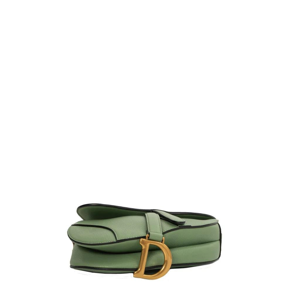 Green Leather Dior Saddle Bag