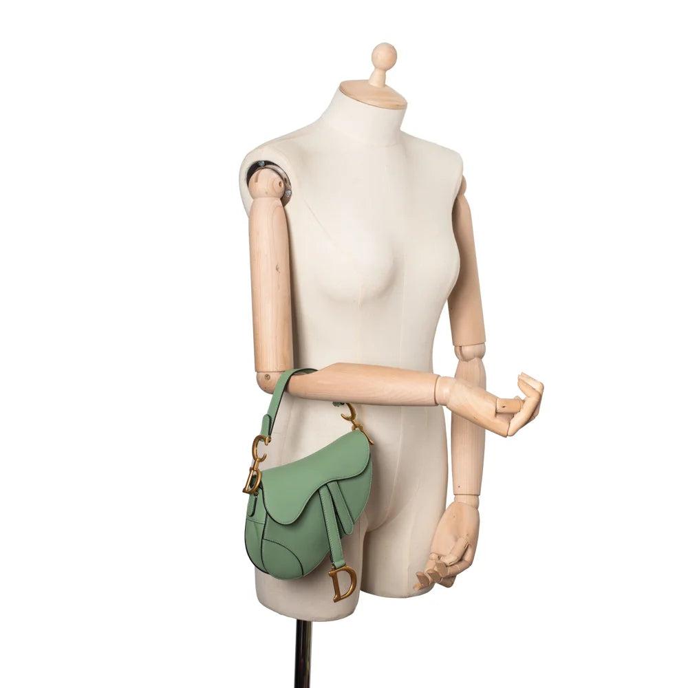 Green Leather Dior Saddle Bag