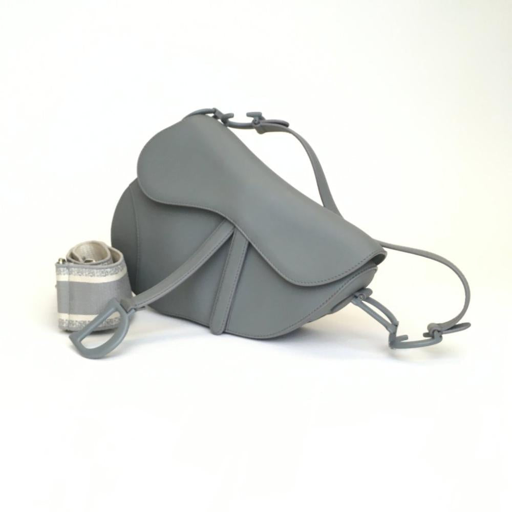 Grey Leather Dior Saddle Bag