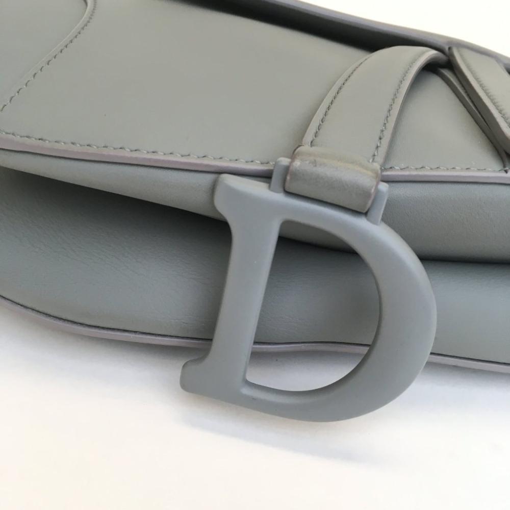 Grey Leather Dior Saddle Bag