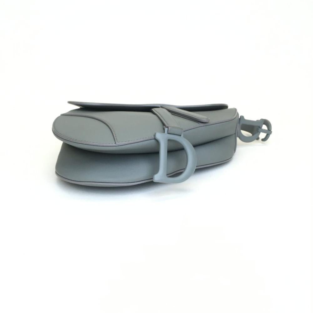 Grey Leather Dior Saddle Bag