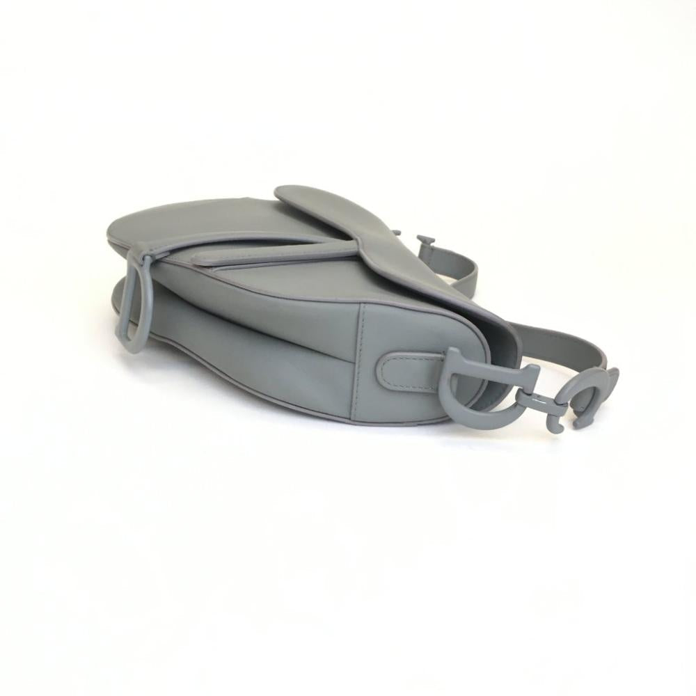 Grey Leather Dior Saddle Bag